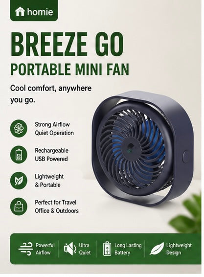 Homie BreezeGo Portable Rechargeable Desk Fan