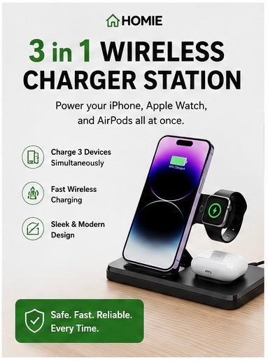 Homie ChargeHub 3-in-1 Wireless Charging Station